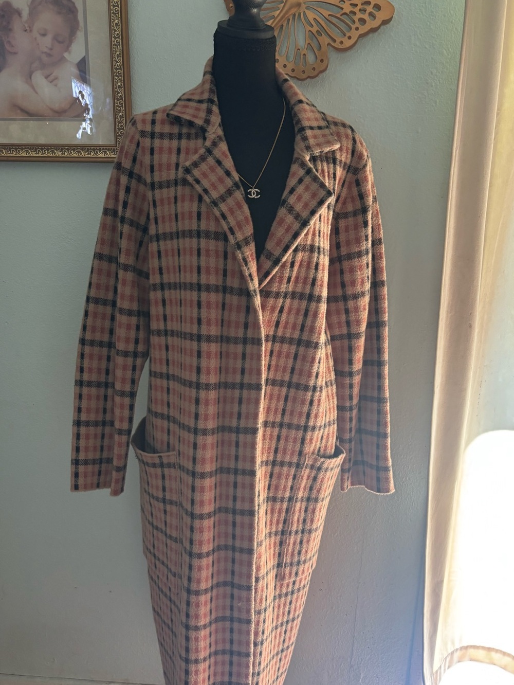 Cliché Plaid Long Coat | Women’s Large | Vintage-Inspired Wool Blend